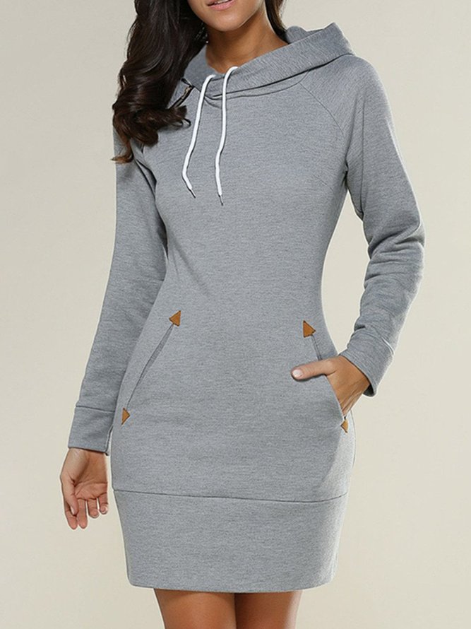 Olive Green Hoodie Casual Pockets Bodycon Knitting Dress